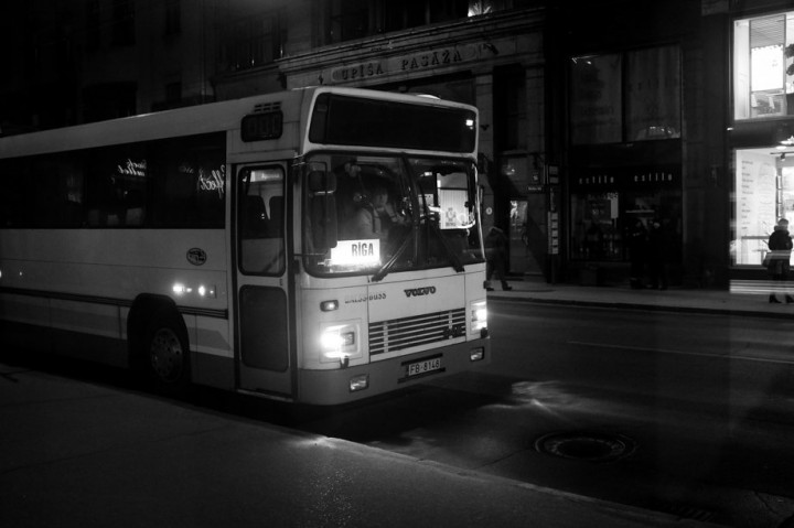 Bus on the streets of Riga. 
