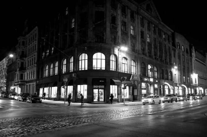 Streets of Riga by night.