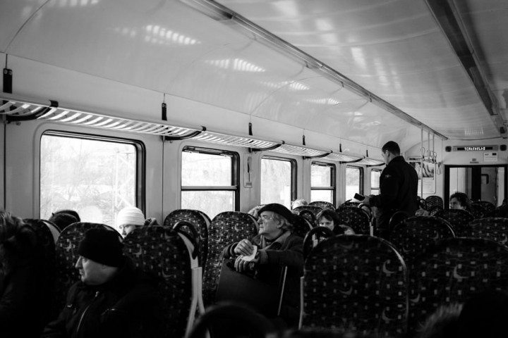 Inside the carriage. 