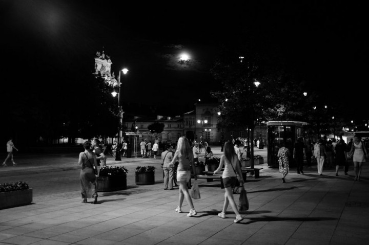 synchronic walk - Krakowskie Przedmieście Street in the evening.