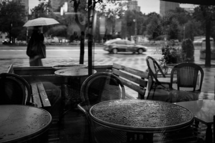 Wet tables outside.
