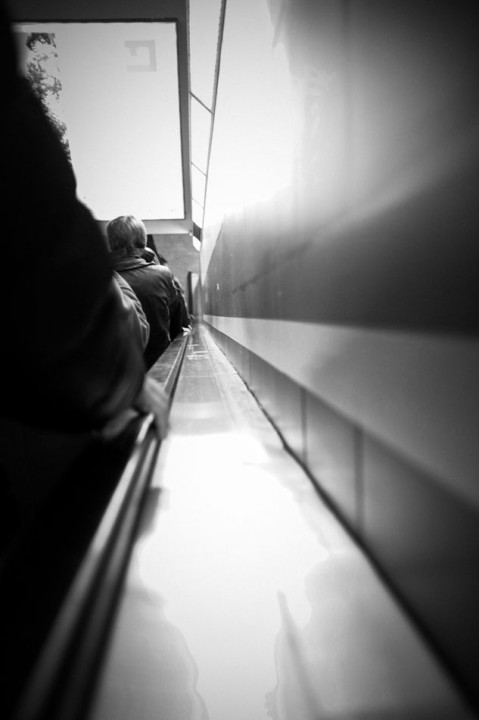 The same place - look down the escalator when going down to the Metro Centrum platforms.