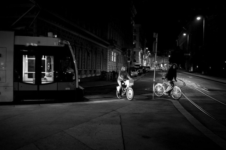 waiting for the last tram home. Enlighted bikes here.