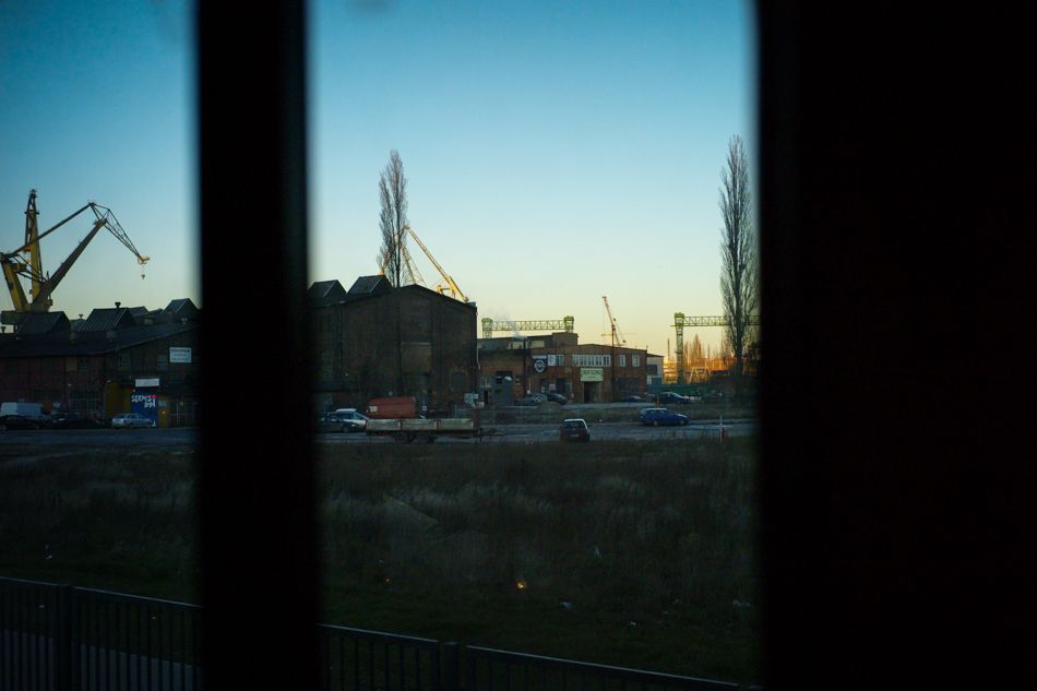 View at the Gdańsk shipyard - shot from the tram